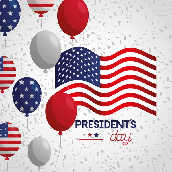 День президентов плакат с флагом и воздушными шарами гелий — стоковый вектор