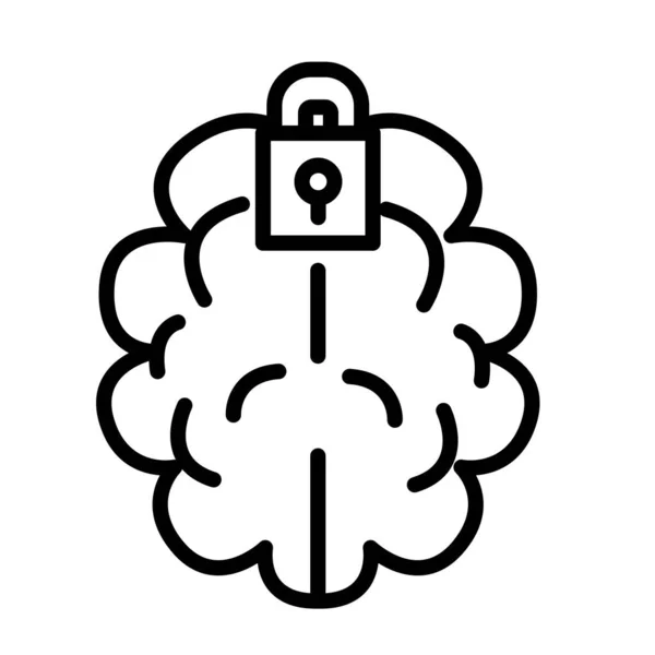 Cerebro humano con icono de estilo de línea de candado — Archivo Imágenes Vectoriales