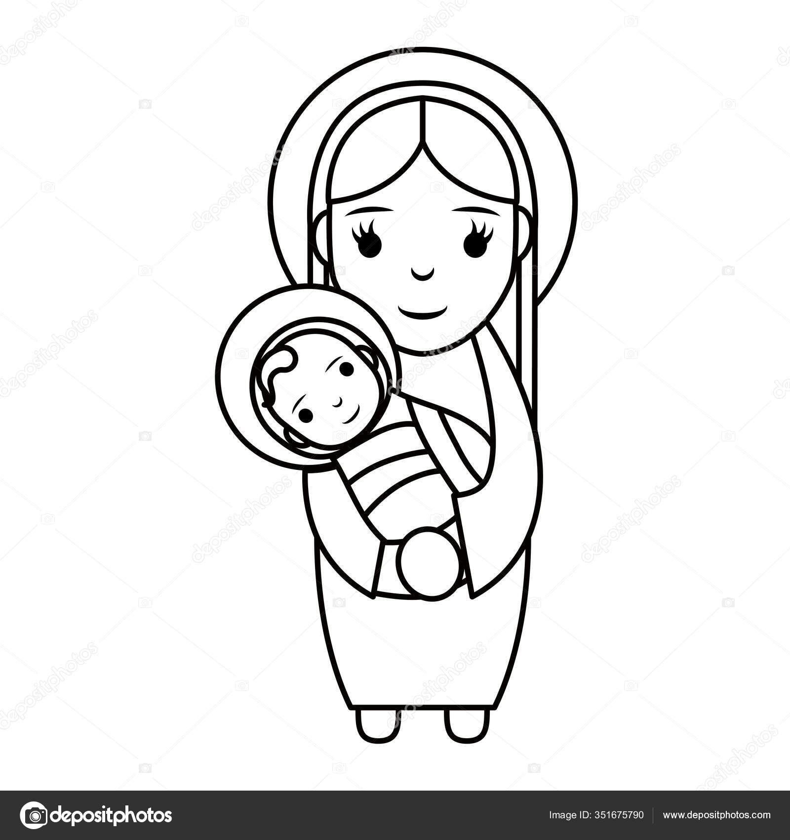 Cute mary virgin with jesus baby manger characters Stock Vector by  ©yupiramos 351675790, image size:1600x1700