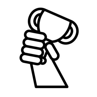 hand lifting trophy cup award line icon