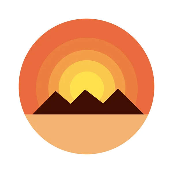 Desert with pyramids scene flat style icon — Stock Vector