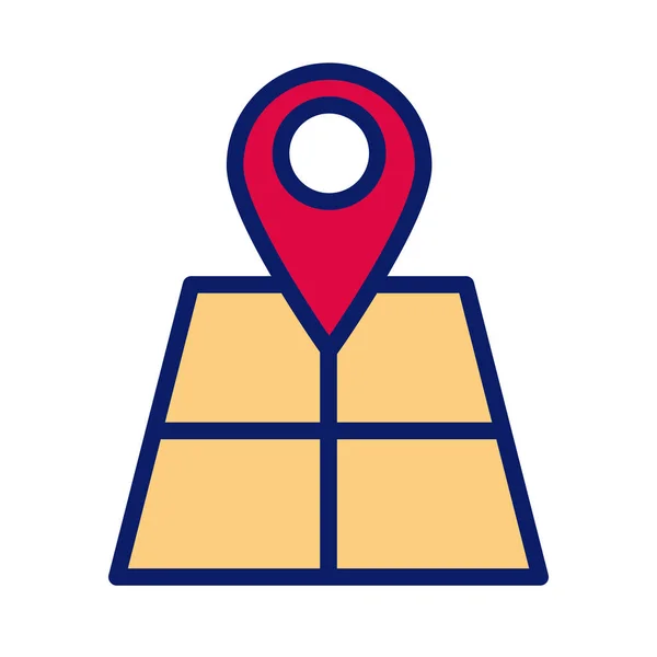 Guía de mapa de papel con línea de ubicación de pin e icono de estilo de relleno — Archivo Imágenes Vectoriales