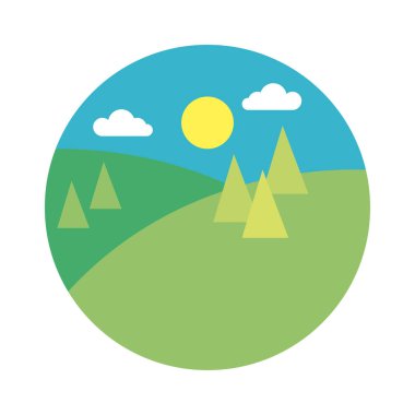 Orman manzarası sahnesi düz stil simgesi