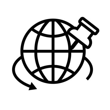 sphere with paper pin line style icon