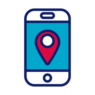 smartphone with pin pointer location line and fill style icon