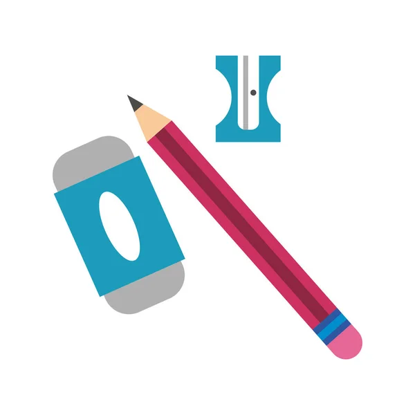 Pencil with eraser and sharpener flat style — Stockvector
