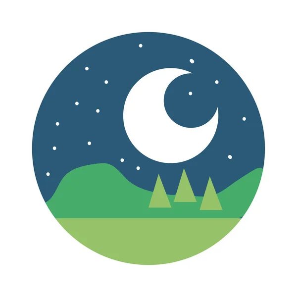 Forest landscape night scene flat style icon — Stock Vector