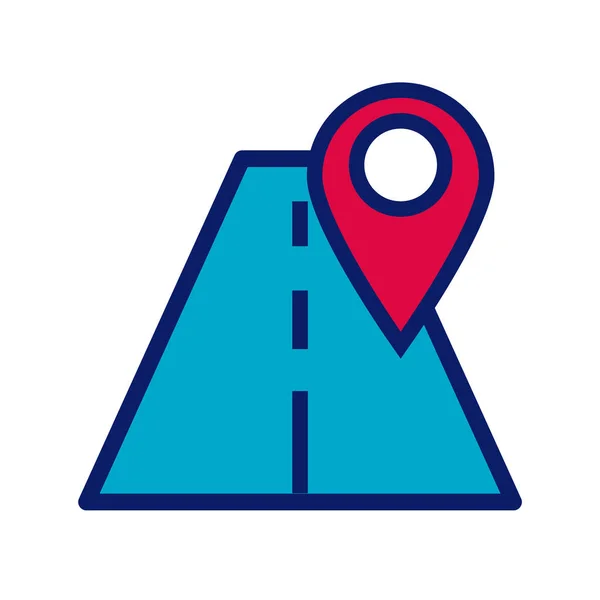Road with pin pointer location line and fill style icon — Stok Vektör