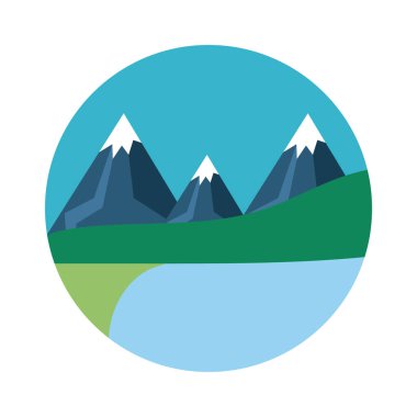 Kar dağları manzaralı düz stil simgesi