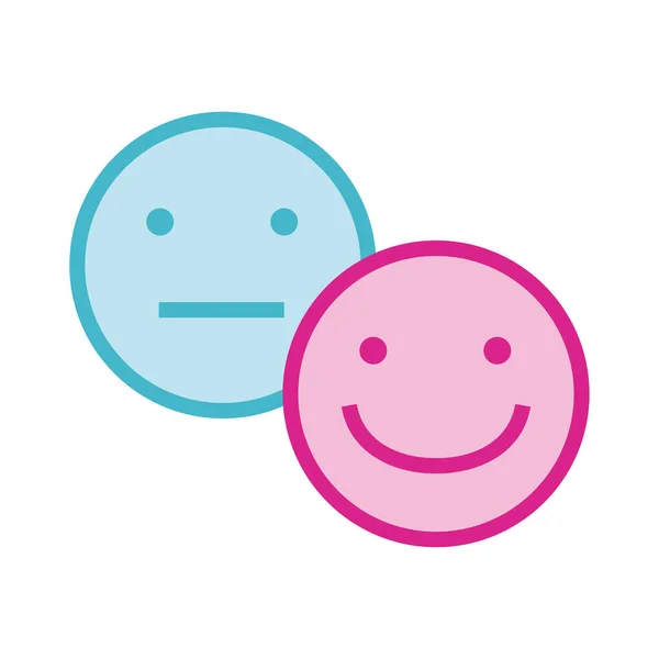 Sad and happy emoticons faces line and fill style — ストックベクタ