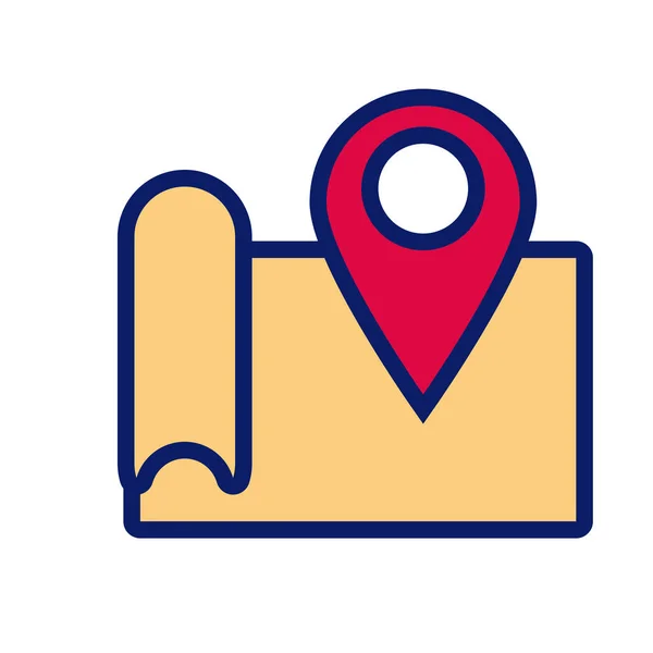 Guía de mapa de papel con línea de ubicación de pin e icono de estilo de relleno — Archivo Imágenes Vectoriales