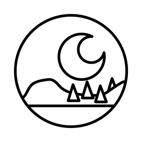 Forest landscape night scene line style icon — Stock Vector