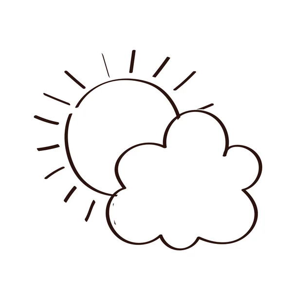Summer sun with cloud line style icon — ストックベクタ