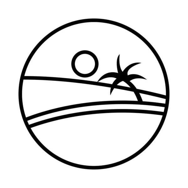 Paysage de mer scène avec paumes ligne icône de style — Image vectorielle