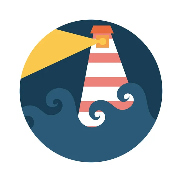 Sea scape scene with lighthouse flat style icon — ストックベクタ