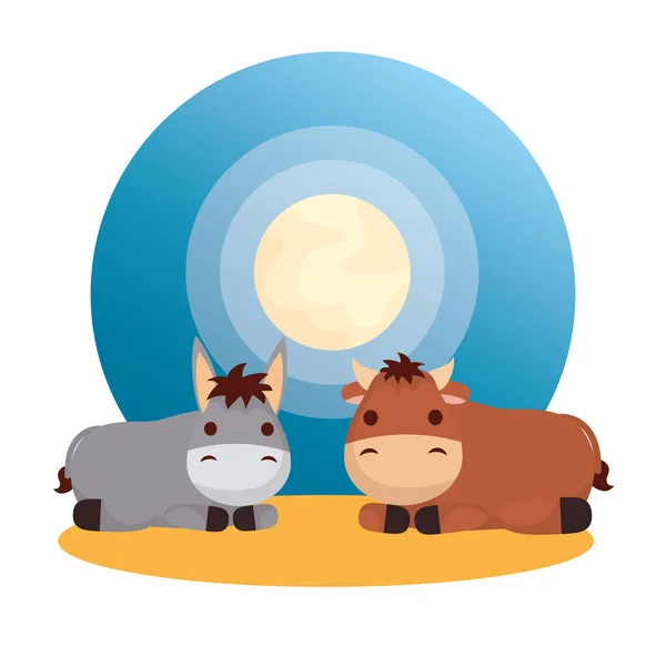 Mule and ox manger characters — Stok Vektör