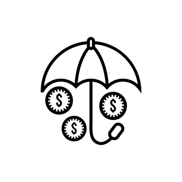 Moedas dinheiro dólares com ícone de estilo de linha guarda-chuva — Vetor de Stock
