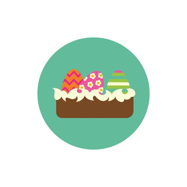 Gâteau avec des oeufs de Pâques bloc peint et style plat — Image vectorielle