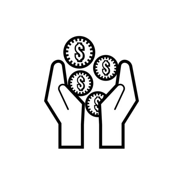 Hand mit Münzen Geld Dollar Linie Stil-Symbol — Stockvektor