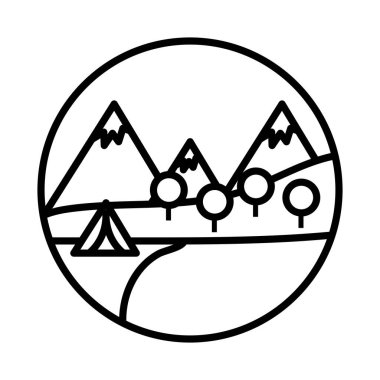 Kamp çadırı tarzı simgeyle manzara