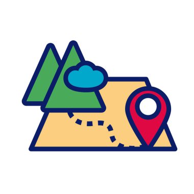 kağıt harita rehberi dağ ve iğne çizgisi ve biçim simgesi