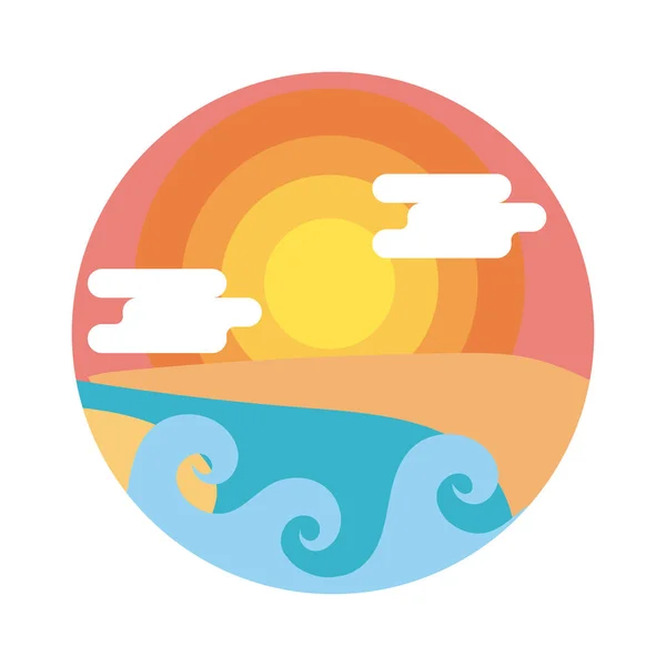 Sea scape scene flat style icon — Stock Vector