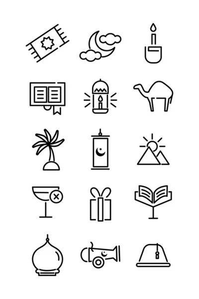 Ramadam kareem set line style icons — Διανυσματικό Αρχείο