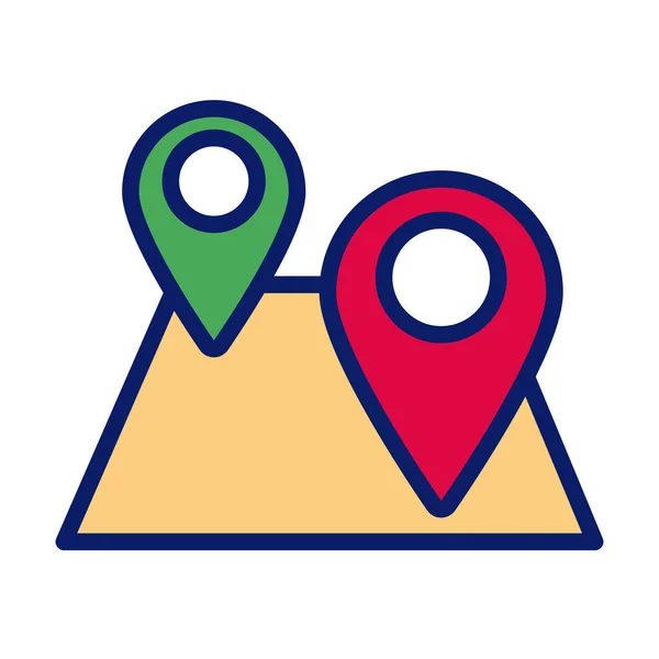 Guia de mapa de papel com linha de localização de pinos e ícone de estilo de preenchimento —  Vetores de Stock