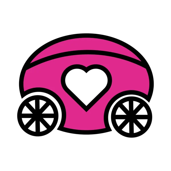 Heureux chariot Saint-Valentin avec style de ligne de coeur — Image vectorielle