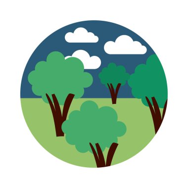 forest landscape night scene flat style icon