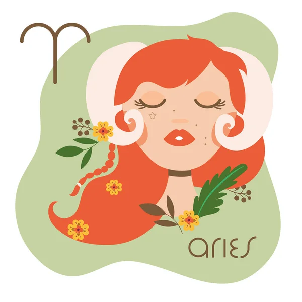 Bella donna con aries segno zodiacale — Vettoriale Stock