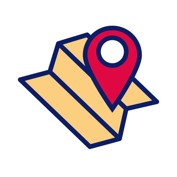 Guia de mapa de papel com linha de localização do pino e ícone de estilo de preenchimento — Vetor de Stock