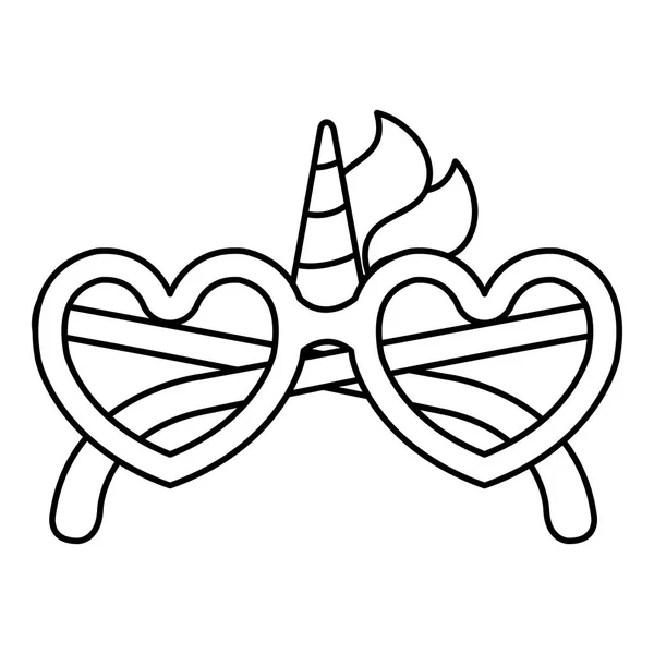 Kacamata lucu dengan bentuk hati dan dekorasi unicorn - Stok Vektor