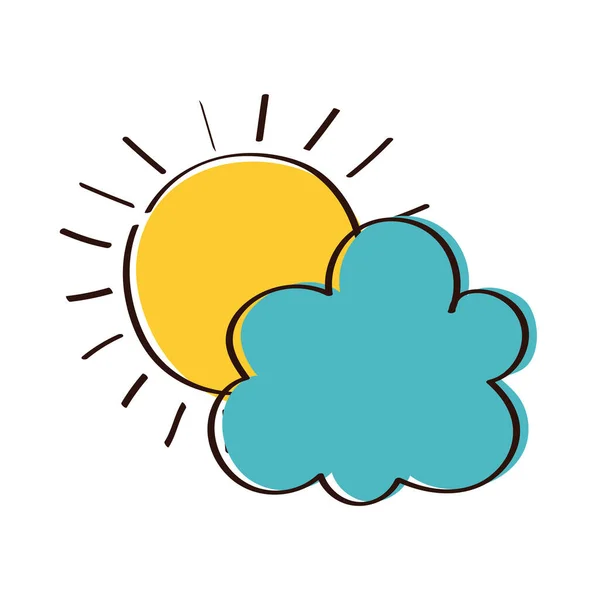 Summer sun with cloud hand draw style icon — Stockvektor