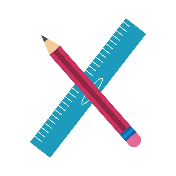 Pencil and rule school supply flat style icon — Stock Vector