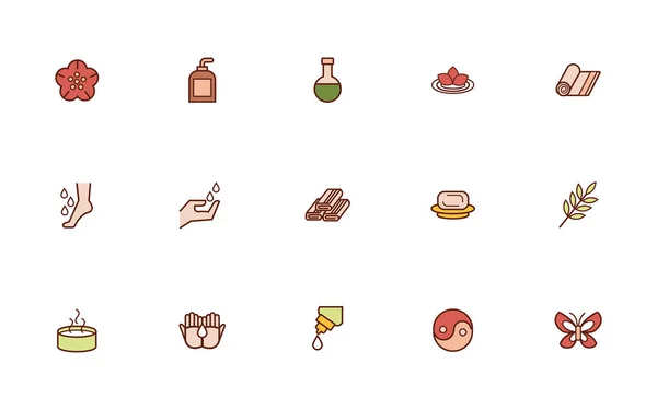 Paquete de línea de spa e iconos de estilo de relleno — Vector de stock