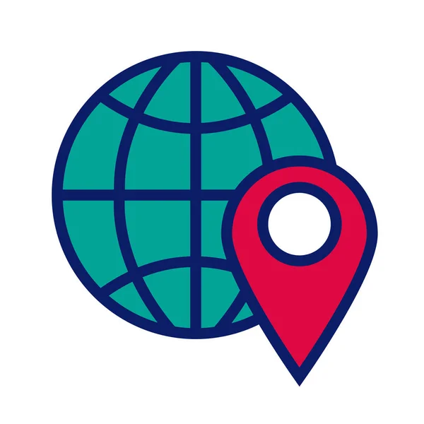 Esfera con pin puntero línea de ubicación y el icono de estilo de relleno — Vector de stock