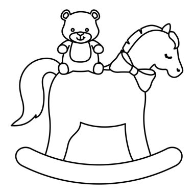 Oyuncak ayılı tahta at oyuncağı