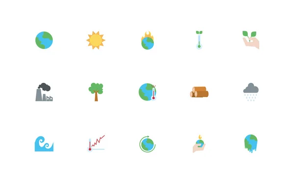 Pakiet ikon płaskich dotyczących zmian klimatycznych — Wektor stockowy