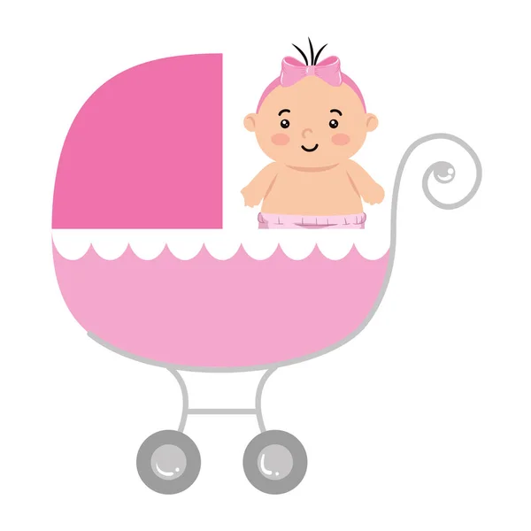 Menina bonito no transporte carrinho de bebê —  Vetores de Stock