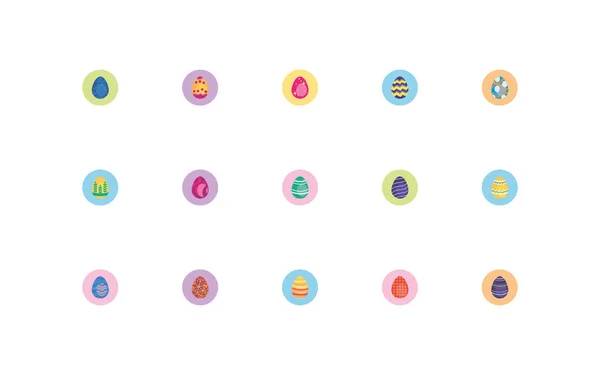 Pacote de ovos de Páscoa pintados ícones de estilo bloco —  Vetores de Stock