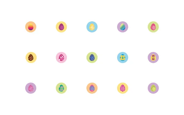Pacote de ovos de Páscoa pintados ícones de estilo bloco — Vetor de Stock