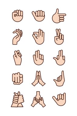 bundle of hands signals line and fill style icon