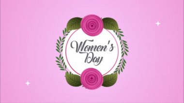 Güller ve yapraklar çerçeveli mutlu kadınlar günü kartı