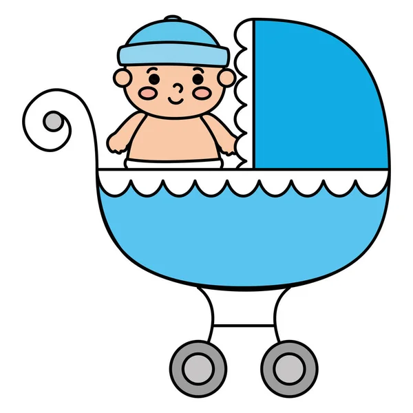 Милый маленький мальчик в детской тележке транспорт — стоковый вектор