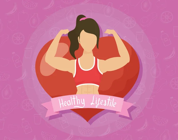 Young woman athlete character with heart — Stockvector