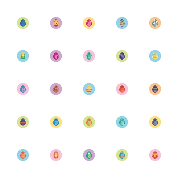 Pacote de ovos de Páscoa pintados ícones de estilo bloco — Vetor de Stock