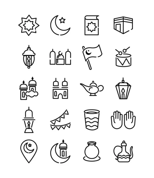 Ramadam kareem set line style icons — Stock Vector