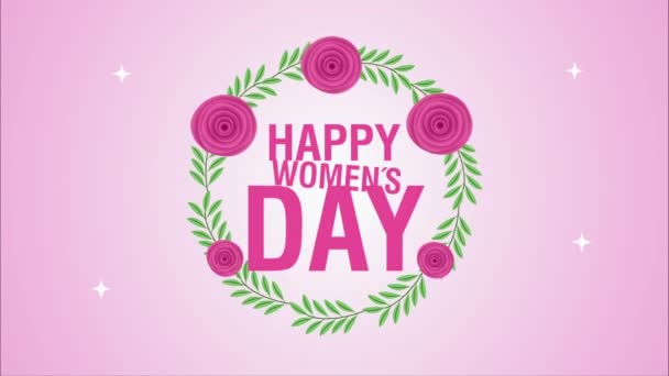 幸せな女性の日カードバラの花円形のフレーム — ストック動画