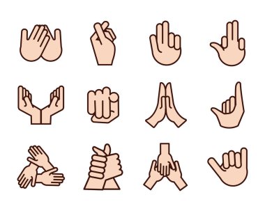 bundle of hands signals line and fill style icon